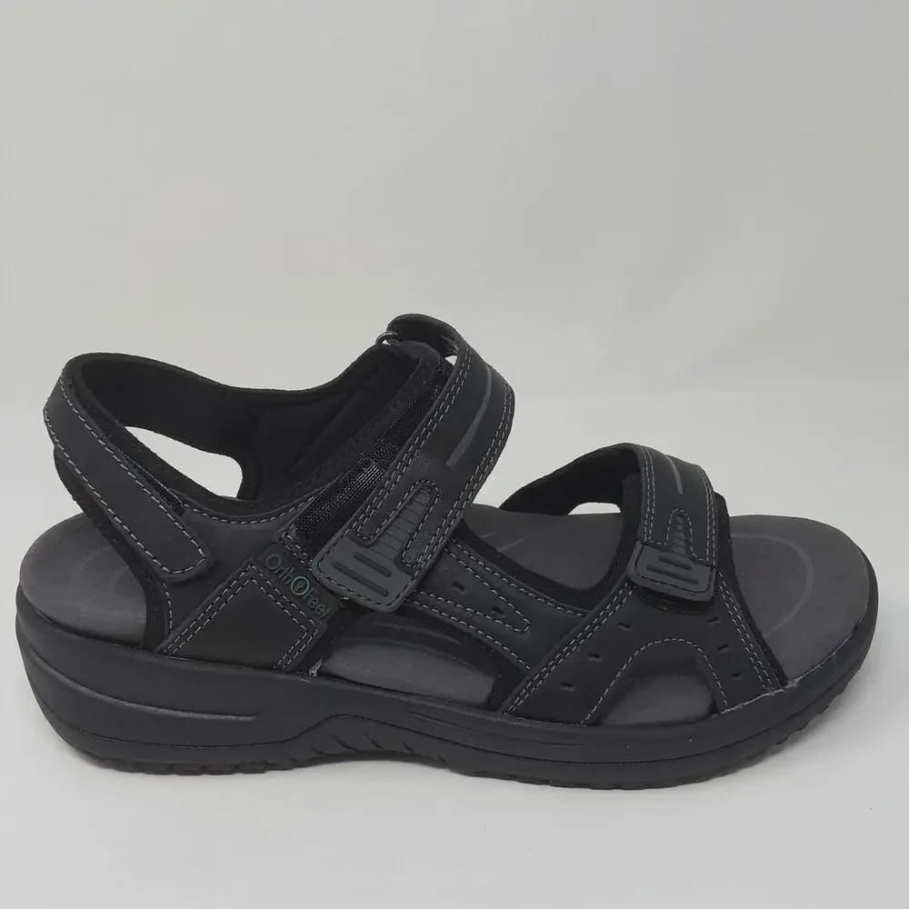 Orthofeet Men's Gemini 566 Black Leather Orthopedic Walking Sandals US 10 NWB